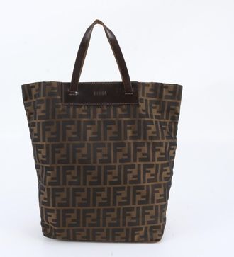 Fendi Brown Leather Nylon Handbag Shoulder Bag Tote Bag (Pre-Owned)