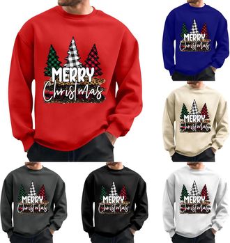 Generic Christmas Jumpers for Men Xmas Novelty Pullover Snowflakes Santa Claus Sweatshirt 3D Printed Snowman Christmas Tree Jumpers Long Sleeve Crew Neck Pull
