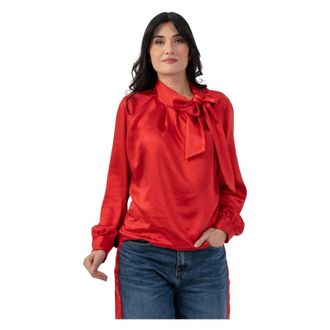 Kocca Blouses, female, Red, Size: XL Shiny long sleeved bowed top