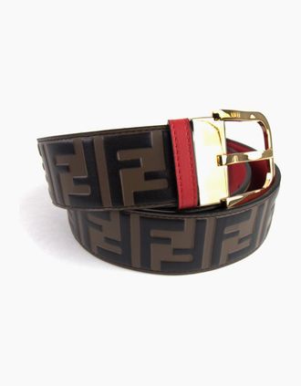 Fendi Mens Fendi FF Logo Gold Buckle Belt Red - Size: 85