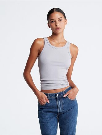 Calvin Klein Womens Cotton Contour Rib Tank - Grey - XS