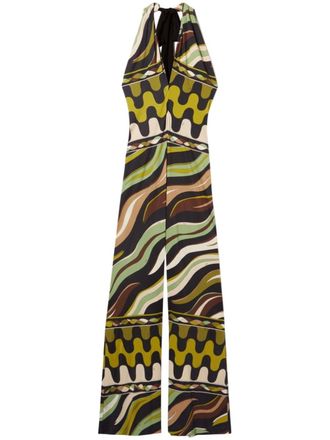 Pucci Fiamme-print halterneck jumpsuit - Green