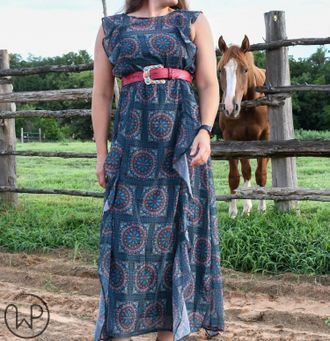 Tasha Polizzi Jasmine Dress In Navy Bandana Print