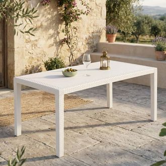 Dmora Mesa De Jard&iacute;n Dfelic, Mesa Rectangular Fija, Mesa De Jard&iacute;n Multiusos Efecto Rat&aacute;n, 100% Made In Italy, 138x78h72 Cm, Blanco - Dmora