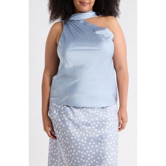 Renee C Scarf Detail One Shoulder Top in Steel Blue at Nordstrom Rack, Size 1X