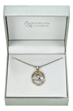 American Exchange Mens Prayer Cross Pendant Necklace in Silver/Gold at Nordstrom Rack