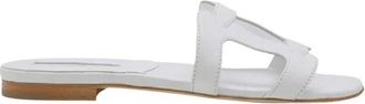 Manolo Blahnik Grellanuflat Slippers - Dames - Sandalen - Wit - 38 EU - Leer - Schoenen