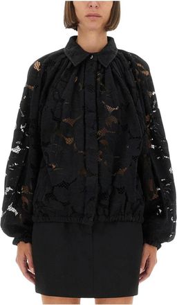 Patou Blouse met Knopen en Overdreven Kraag - Dames - Overhemden - Zwart - S - Overhemden