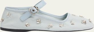 Miu Miu Embellished Canvas Mary Jane Ballerina Flats