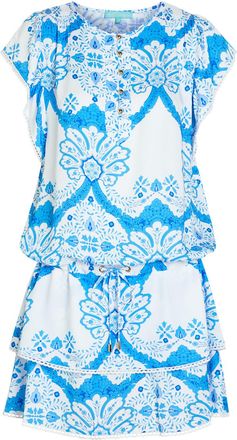 Melissa Odabash Lenni Printed Woven Cover-up - Blue And White - S (UK8-10 / S)