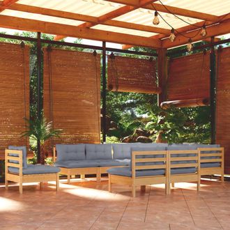 vidaXL Juego De Muebles De Jard&iacute;n 10 Pzas Y Cojines Madera Maciza Pino Vidaxl