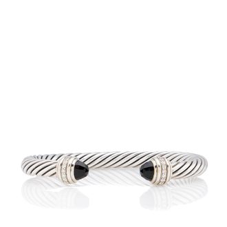 David Yurman Sterling Silver Onyx Diamond Cable Classics 7mm Cuff