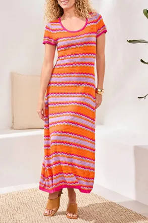 Tribal Textured Jacquard Scoop Neck Midi Dress In Mango