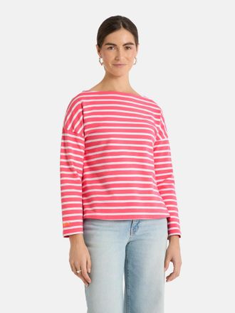 Lieblingsst&uuml;ck Langarmshirt LIEBLINGSST&Uuml;CK StineL, Damen, Gr. 4XL, neon pink, Single Jersey, Obermaterial: 96% Baumwolle, 4% Elasthan, gestreift, h&uuml;ftlang, U-Boot-Au