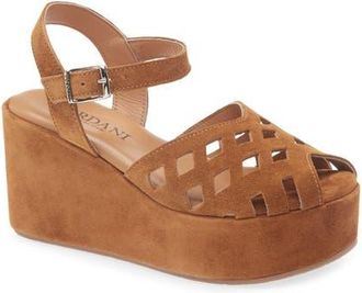 Cordani Jaymie Ankle Strap Peep Toe Platform Wedge Sandal in Clove Suede at Nordstrom, Size 5.5Us