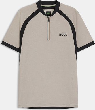 HUGO BOSS Mens PL_TOC Matchball Zip-Neck Mesh Polo Shirt - White - Size: 38