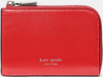 Kate Spade New York Womens Mini Zip Card Case in Red | Smooth Leather