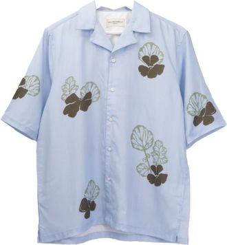 Officine G&eacute;n&eacute;rale Short Sleeve Shirts, male, Blue, L, Blue Camp Shirt with Quarter Sleeves