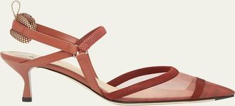 Fendi Colibri FF Mesh Slingback Kitten-Heel Pumps