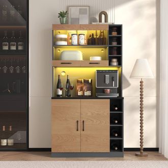 Matteo Modern Kitchen Tall Cabinet with LED, Adjustable Shelves, Freestanding in Dark Grey