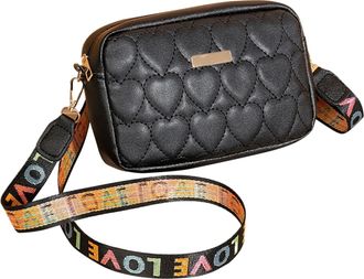 Generic Womens Solid Color Embroidery Heart Shaped Square Shoulder Bag Casual Versatile Crossbody Purse for Daily Use (Black, One Size)