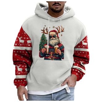 Generic Mens Hoodie Christmas Costume 3D Printed Reindeer Long Sleeve Jumper Christmas Hoodies for Men Ugly Xmas Jumper Sweaters Pullover Xmas Sweatshirt Jump
