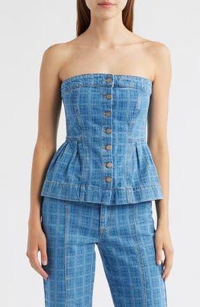 Damson Madder Elosie Strapless Peplum Denim Top in Blue at Nordstrom Rack, Size 16 Us / 20 Uk