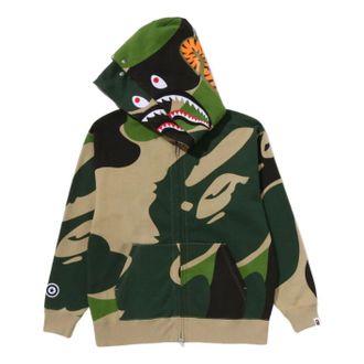 A Bathing Ape Mega ABC Camo Double Shark Relaxed Fit Full Zip Hoodie Green 1L80-115-306-GRN