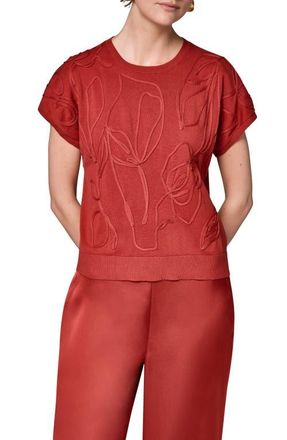 DKNY Embroidered Short Sleeve Cotton Sweater in Sunbaked at Nordstrom, Size X-Large