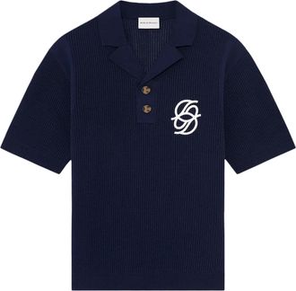 Dr&ocirc;le de Monsieur Textured Knit Polo Shirt with Monogram Logo