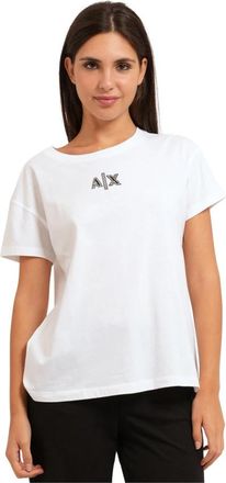 A|X Armani Exchange Glitter Logo T-Shirt - Dames - T-shirts - Wit - XL - Katoen - Tops