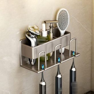 OEM Soporte De Pared Gris Para Cepillos De Dientes Con 3 Vasos, Caja De Almacenamiento Para Ba&ntilde;o, No Requiere Taladrar, Metal Resistente, 20 &times; 7,5 &times; 8 Cm