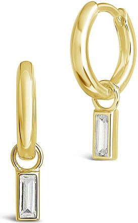 Sterling Forever Sterling Silver Baguette CZ Micro Hoops