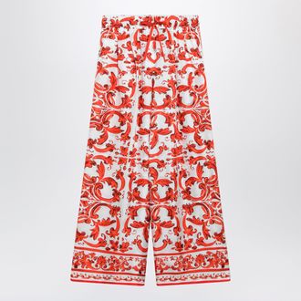 Dolce & Gabbana Wide-leg Majolica-print silk twill pants in orange