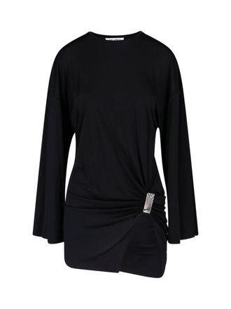 The Attico Relaxed Fit Black Dress with Gathered Detail