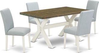 East West Furniture 5-Pc Kitchen Table Set Includes 4 Mid Century Modern Chairs with Upholstered Seat and High Back and a Rectangular Breakfast Table - Linen White Finish