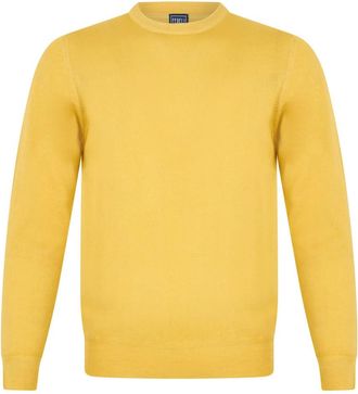 Fedeli Gele trui met lange mouwen- gegarandeerd comfort - Heren - Ronde hals truien - Geel - L - Wol - Truien & Vesten