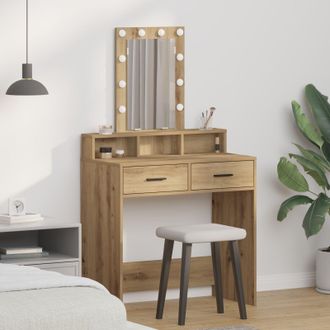 Berkfield Home Dressing Table with LED Lights Artisan Oak 79x41x140 cm in Brown | Size: 79 x 41 x 140 cm