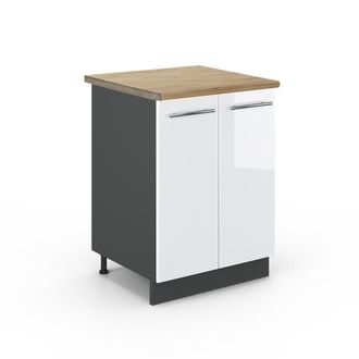 Vicco Mueble Bajo De Cocina Fame-line, Blanco Alto Brillo, 60 Cm, Et Roble