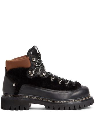 Dsquared2 faux-fur detail hiking boots - men - Fabric/Rubber/Calf Leather - 45.5 - Black