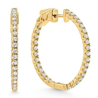 Pompeii3 1.75 ct Lab Grown Diamond Hoops Inside Outside 1 1/3 14K Yellow Gold Vault Lock