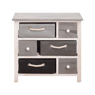 Mobili Rebecca Mobili Rebecca - Rebecca Mobili Cajonera Comoda 6 Cestas Madera Mimbre Blanco Gris 53x56x27