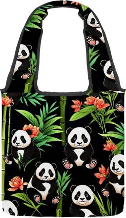 Generic Cute Cartoon Panda Reversible Canvas Shoulder Tote - Double-Sided Print, 12oz Cotton, 27cm Drop, Fold-Flat Bag for Travel, Shopping, Street Outings