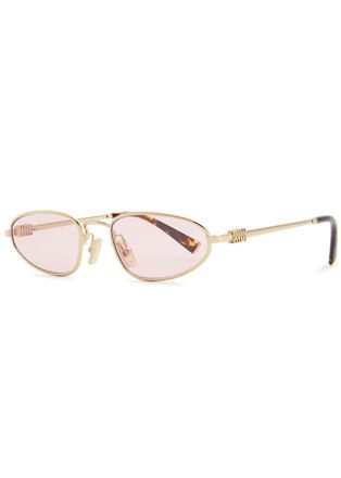 Miu Miu Narrow Oval-frame Sunglasses - Pink - One Size