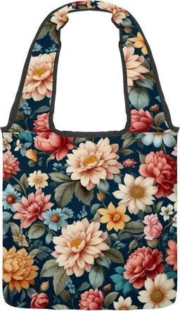 Generic Beautiful Hibiscus Flower Reversible Canvas Shoulder Tote - Double-Sided Print, 12oz Cotton, 27cm Drop, Fold-Flat Bag for Travel, Shopping, Street Out