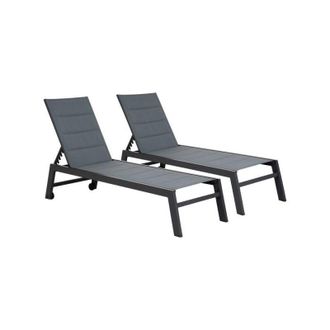 Happy Garden Set di 2 lettini BARBADOS in textilene grigio - alluminio grigio antracite