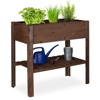 Relaxdays Fioriera in Legno, Scomparto, Aiuola a Cassetta, Balcone, Erbe Aromatiche, 80 x 88 x 43, Marrone Scuro - Relaxdays