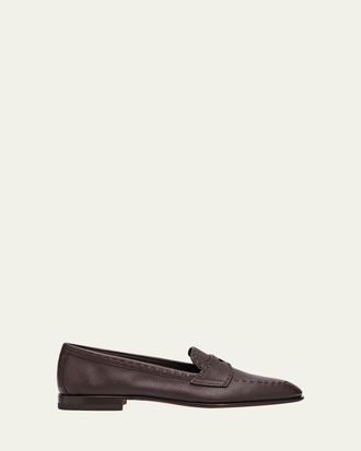 Santoni Topstitch Leather Penny Loafers