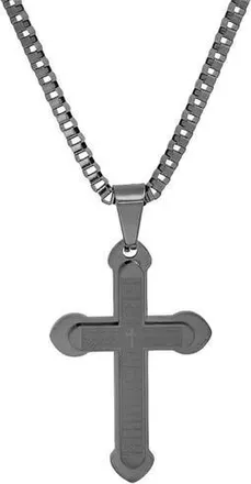 Steeltime Mens Black Stainless Steel Lords Prayer Cross Pendant Necklace at Nordstrom Rack