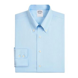 Brooks Brothers Light Blue Regular Fit Non-Iron Stretch Supima Cotton Twill Dress Shirt with Button Down Collar - male - Brooks Brothers - Formal Shirts - Blue - XS -